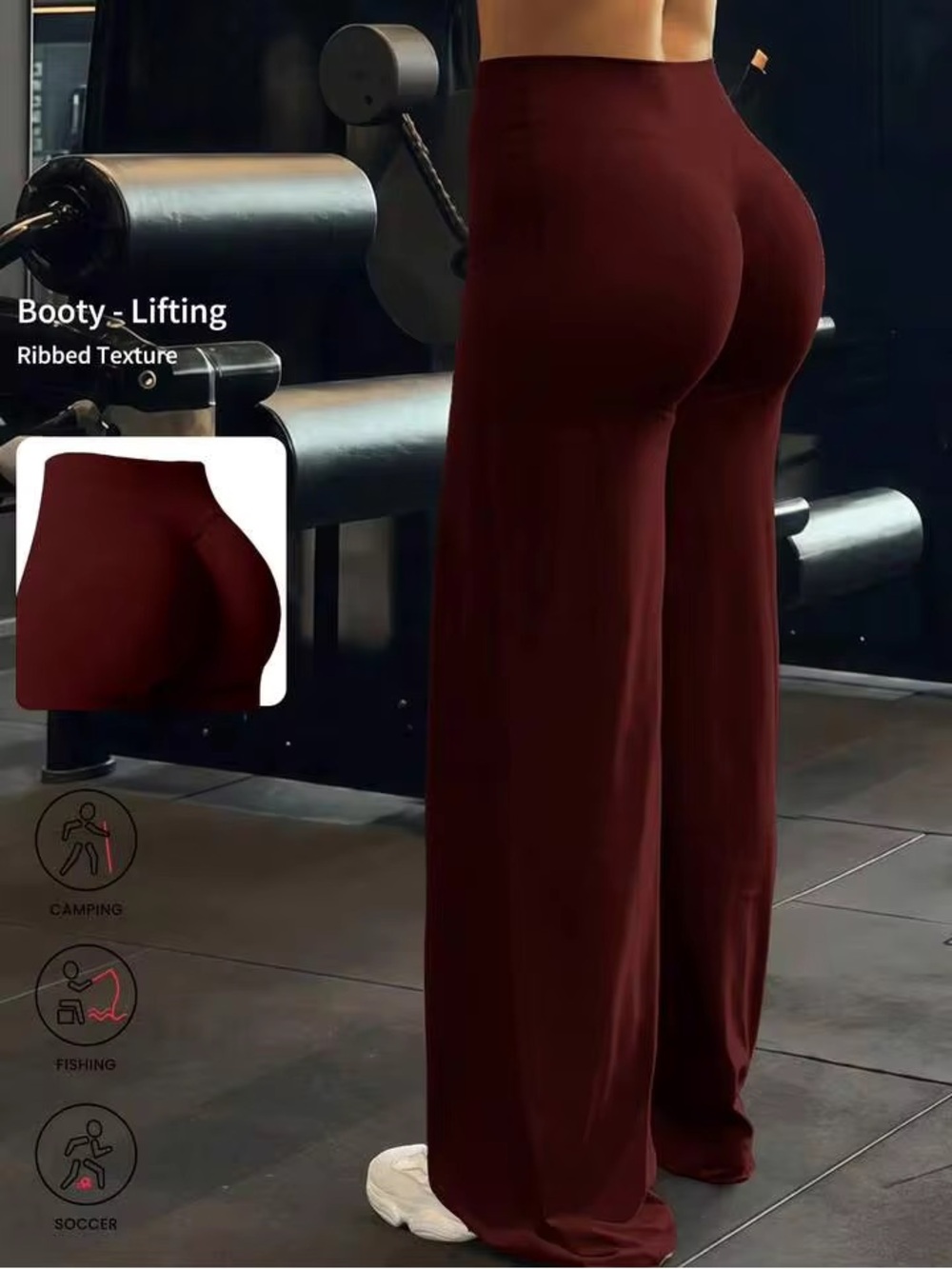 High-Waist Booty-Lifting Wide Leg Pants - Burgundy